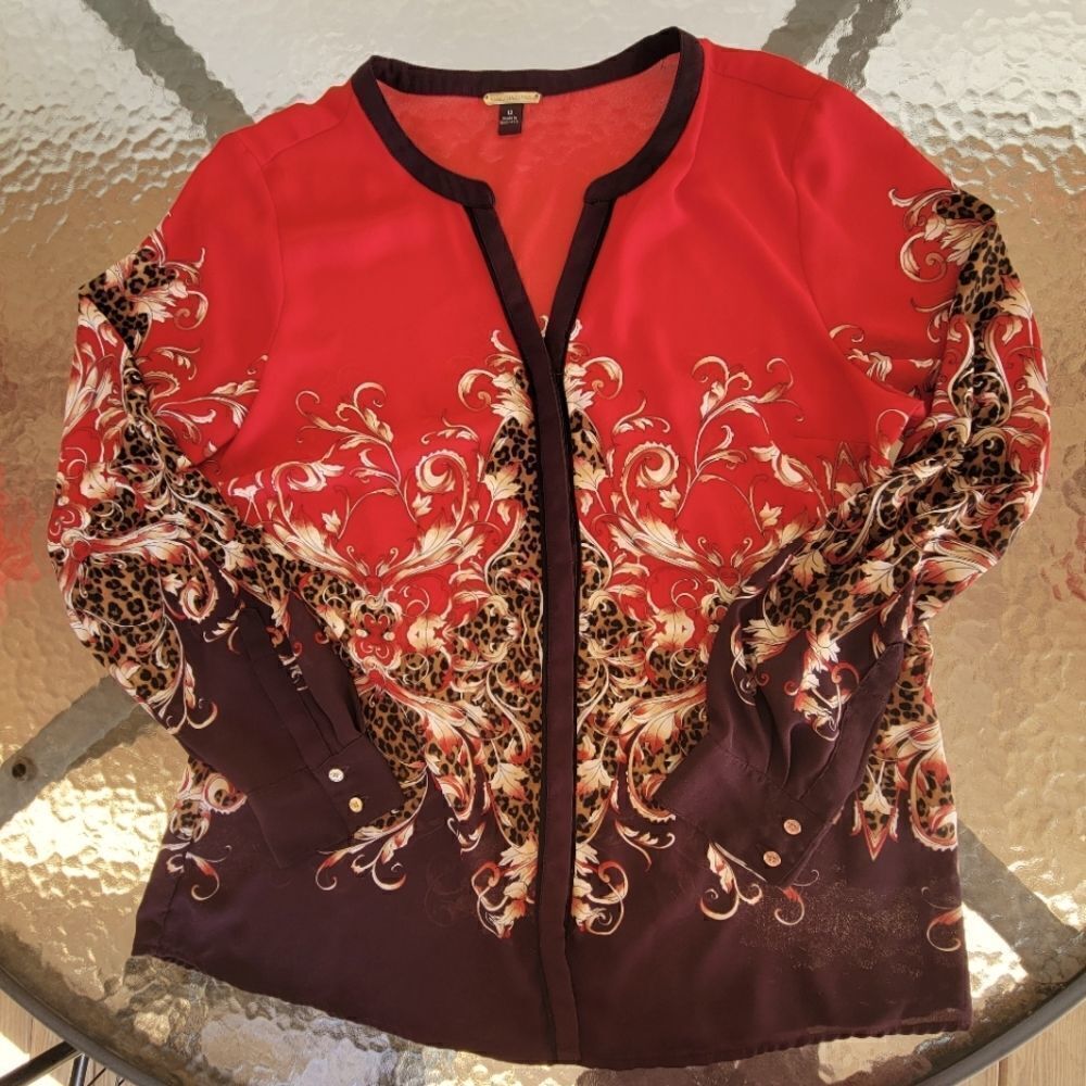 Dana Buchman Maroon Black Red Blouse Size 12